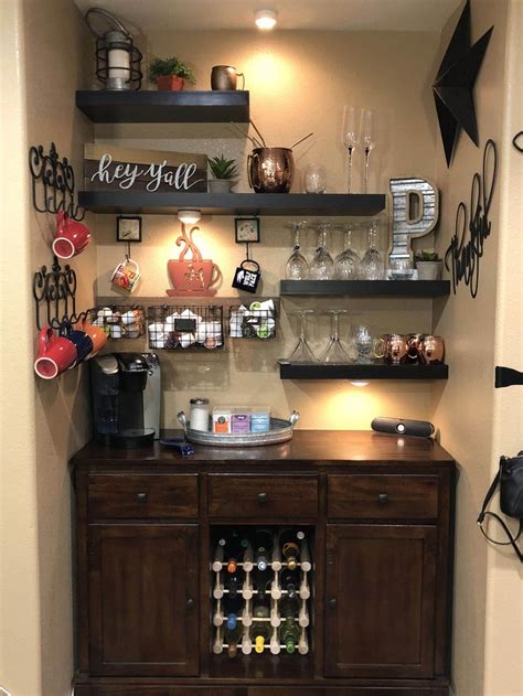 Stylish spot for coffee and beyond. Different coffee bar storage ideas that look beautiful # ...