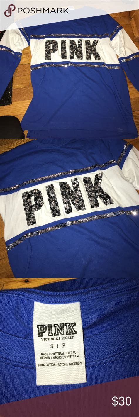 Victorias Secret Pink Sparkly Long Sleeve Tee Royal Blue Shirts
