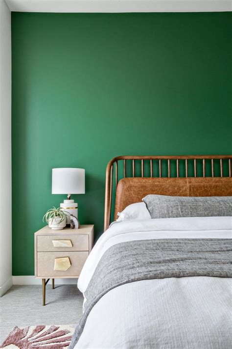 Midcentury Modern Bedroom Has Green Accent Wall Green
