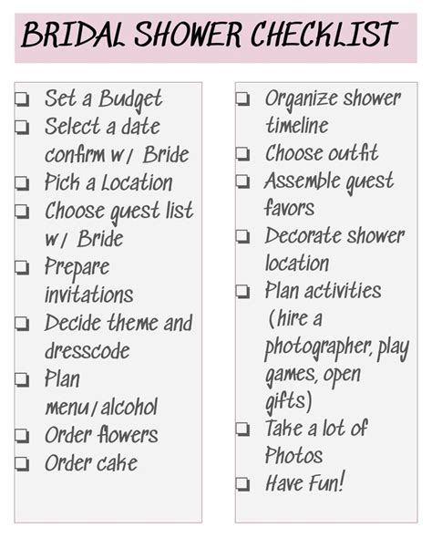 bridal shower checklist printable etsy