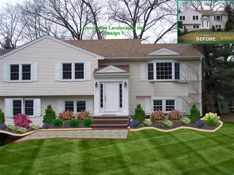 A raised ranch has an entry on the main level while the garage is in the basement. Front Yard Landscape Design, MA | Ranch house landscaping ...