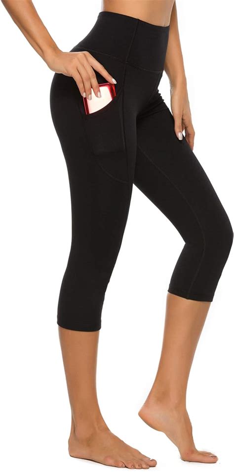 stelle women s capri yoga pants with pockets high waisted legging for gym workout amazon ca