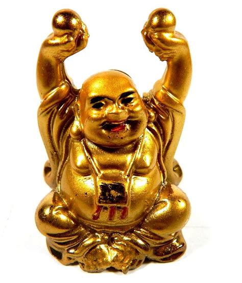 Laughing Buddha Lifting 2 Balls Laughing Buddha Statue with Gold Nuggets Golden Laughing Buddha ...