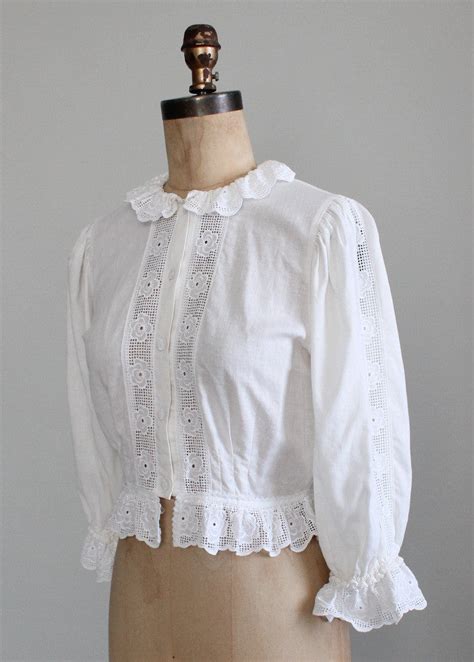 Vintage 1980s Cotton And Lace Victorian Style Blouse Raleigh Vintage