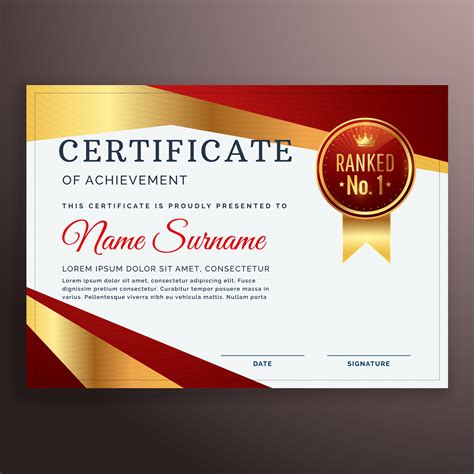 Premium Red Certificate Design Template With Golden Strip Download