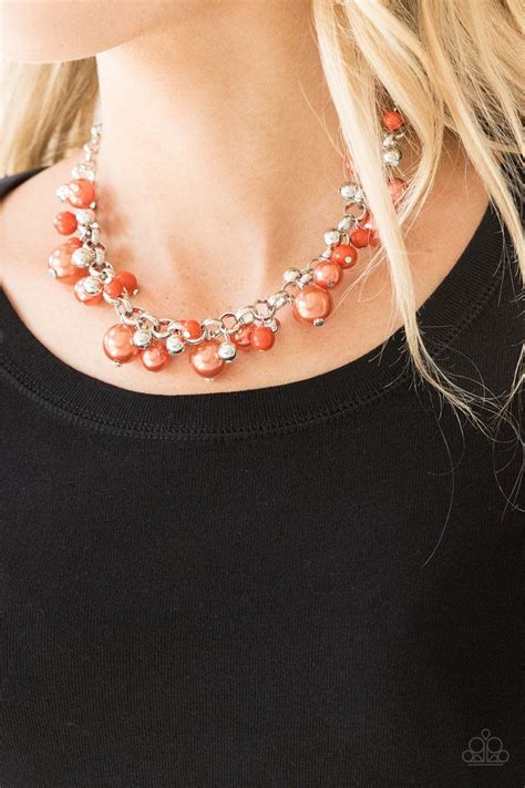 Paparazzi The Upstater Necklace Orange Box 18 Silver Bead Necklace