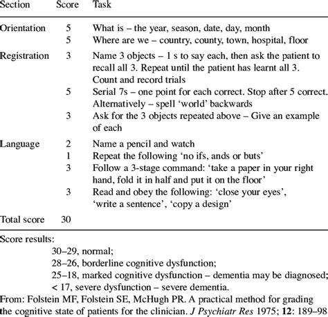 Mini Mental State Examination Download Table