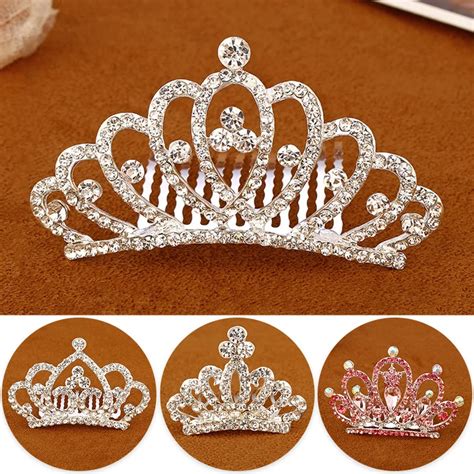 Children Mini Crowns Girls Rhinestone Shining Crystal Crown Heart