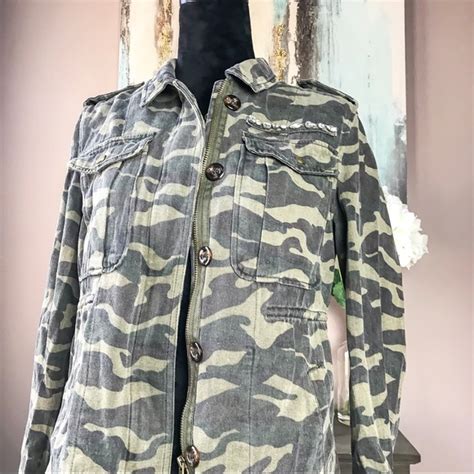 Elan Jackets And Coats Elan Camo Military Inspired Rhinestone Jacket