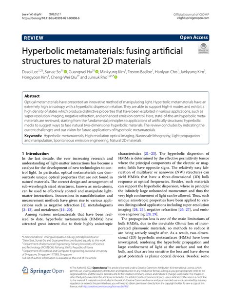 PDF Hyperbolic Metamaterials Fusing Artificial Structures To Natural