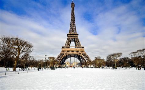 Download Wallpapers Paris Winter 4k France Eiffel Tower Champs