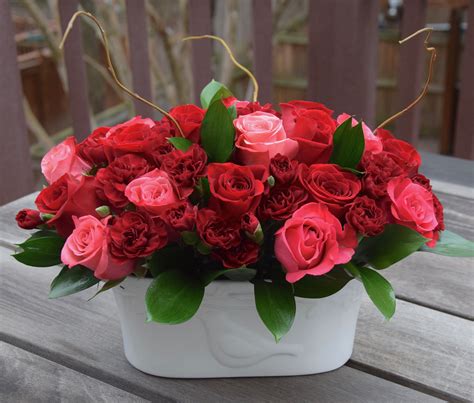 Valentines Day Flower Arrangement With Red And Pink Roses Valentine