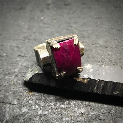 Ruby Sanguine Vampire Ring Sterling Silver Raw Texture Signet Etsy