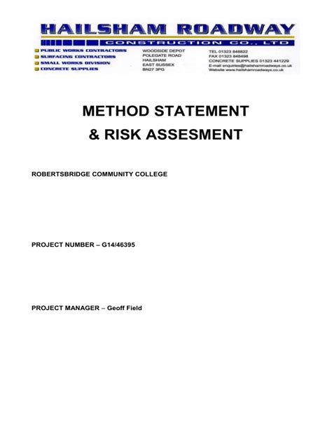 Risk Assessment Method Statement For New Electrical Installation