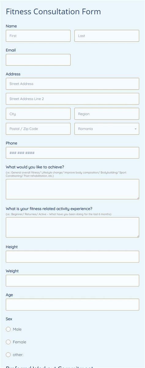 Free Fitness Consultation Form Template 123formbuilder
