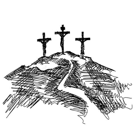 Hand Drawn Vector Illustration For Easter Three Crosses On Top Of