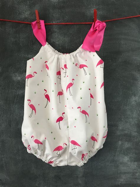 Girls Bubble Romper With Pink Flamingos Vintage Inspired Toddler