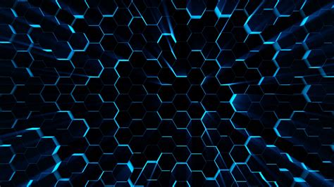 4k Futuristic Surface Neon Blue Light Hexagon Pattern