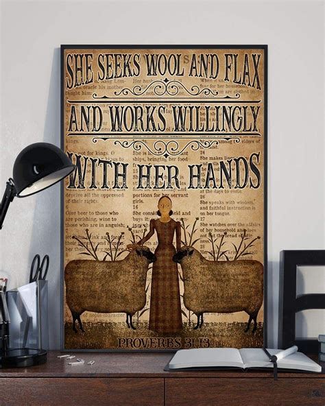 farm she seeks wool and flax and works willingly with her hands poster poster art design