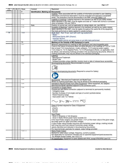 Meca 60601 1 Ed3 Label Manual Checklist Pdf Fuse Electrical