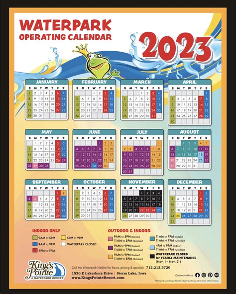Waterpark Calendar Kings Pointe Resort