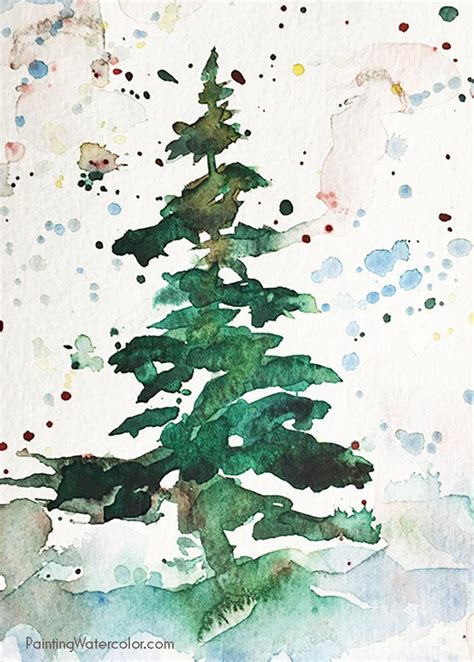 Christmas Card Tree Watercolor Painting Tutorial Art Tree