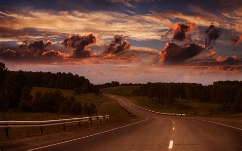 Clouds Road Forest Summer Sky Evening Wallpapers Hd Desktop And