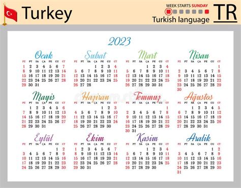 Turkish Horizontal Pocket Calendar For 2023 Week Starts Sunday Stock