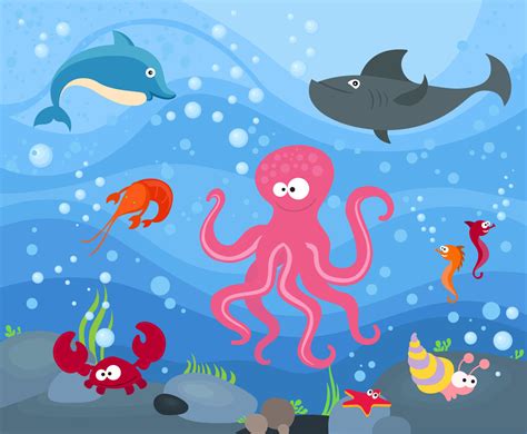 Free Marine Animal Under The Sea Cartoon Vector Vector Art And Graphics