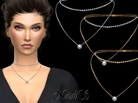 Double Necklace With Crystals And Pearl Found In Tsr Category Sims 4
