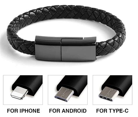 3 In 1 Usb Cable And Bracelet Leather Usb Charger Cable
