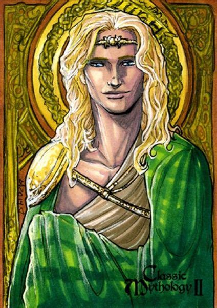 A Painting Of A Man With Long Blonde Hair Wearing A Green Dress And