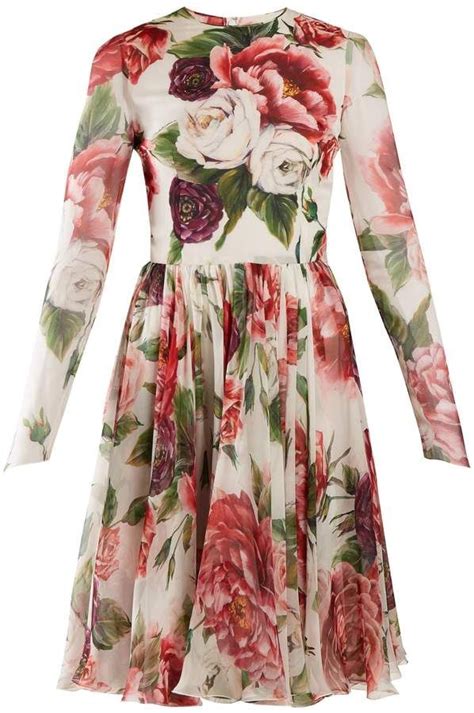 Dolce Gabbana Peony And Rose Print Chiffon Mini Dress Womens