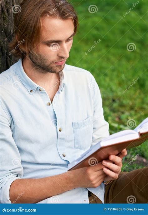 Serious Student In Park Of Campus Read A Book Stock Image Image Of