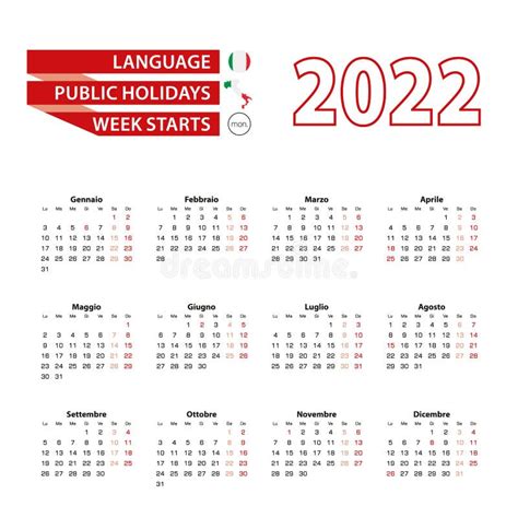 Calendar 2022 In Italian Language With Public Holidays The Country Of