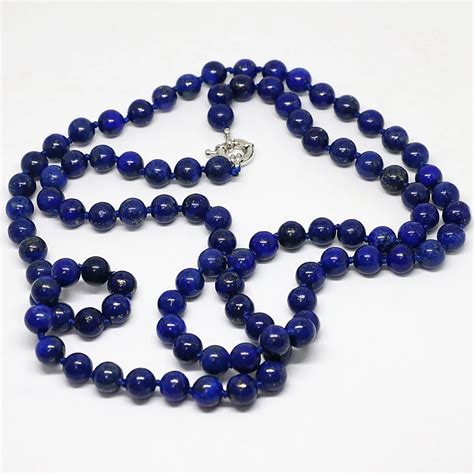 Elegant Natural Egyptian Blue Lapis Lazuli Stone Round Beads Long Chain