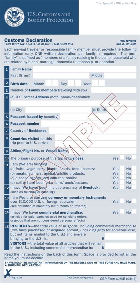 Sample Us Immigration Customs Form Fillable Printable Forms Free Online