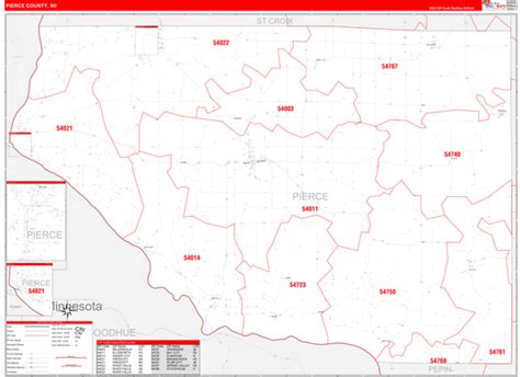 Pierce County Wi Zip Code Wall Map Red Line Style By Marketmaps Mapsales