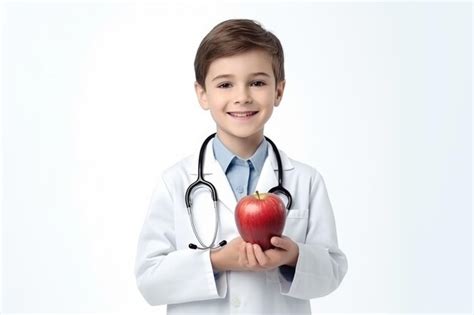 Premium Photo Cute Boy Wear Medical Uniform Holding Stethoscope And