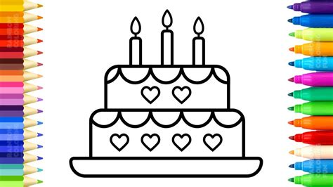 How To Draw Birthday Cake For Kids Learn Colors With Cake And Candles