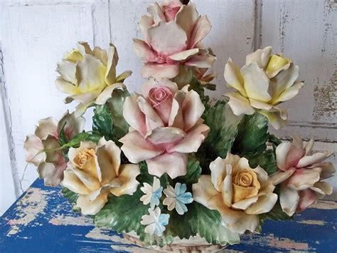 Collectible Italian Capodimonte Porcelain Basket Of Roses Very Etsy