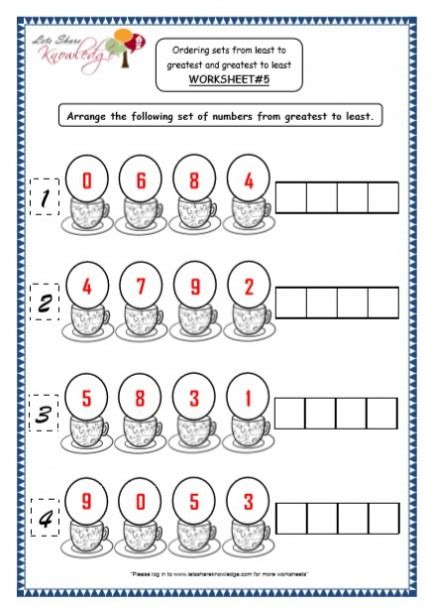 Arranging Numbers From Greatest To Least Worksheet For Kindergarten