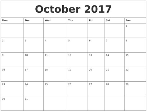 Doesn't get easier than that. October 2017 Calendar