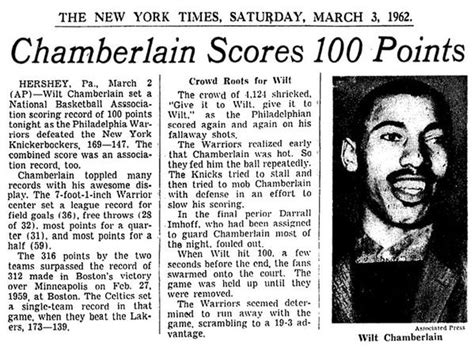 Everyone keeps saying that otto porter looks so much like wilt chamberlain that he could be his son, but does anyone else think. Il y a 58 ans Wilt Chamberlain réalisait la performance la plus incroyable de l'histoire NBA