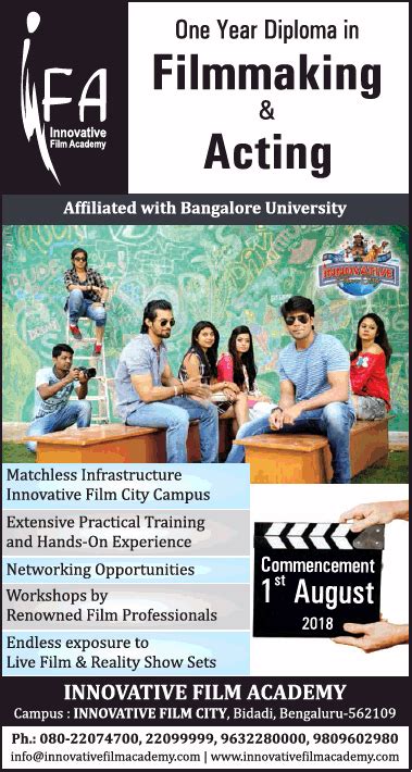 Innovative Film Academy One Year Diploma In Filmmaking And Acting Ad