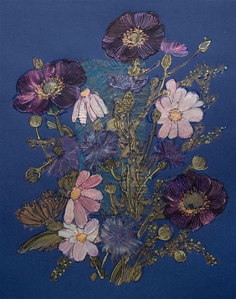 Wild Flowers And Herbs On Blue 2018 Mixed Media Painting By Vlada