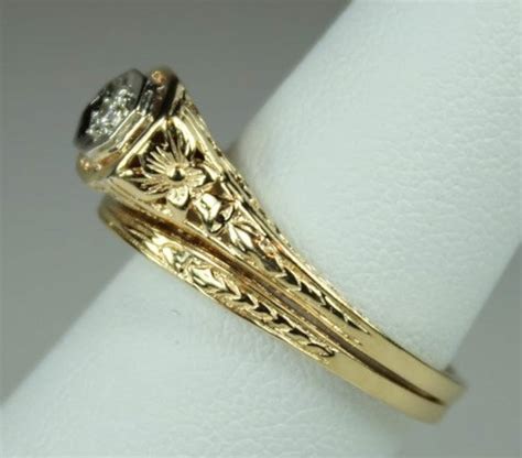 Vintage Art Deco Ladies 14k Yellow Gold Engagement Ring Etsy