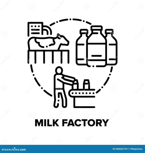 Milk Factory Vector Concept Black Illustrations Stock Vector