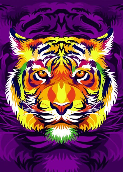Colorful Tiger Head Metal Poster Print Cholik Hamka Displate In