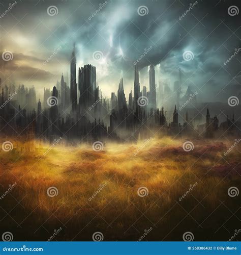 Abstract Fictional Scary Dark Wasteland City Background Tall Cityscape